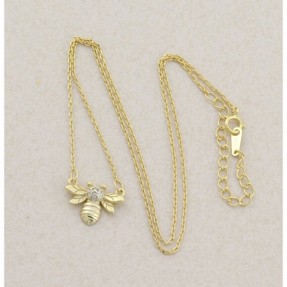 Gold Over Sterling Silver Bee Necklace 15 1/2" to 18" Minimalist - Picture 1 of 8